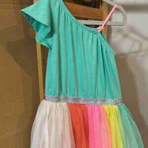 Cat & Jack Rainbow Tulle Dress Teal One Shoulder Girls Size 5T